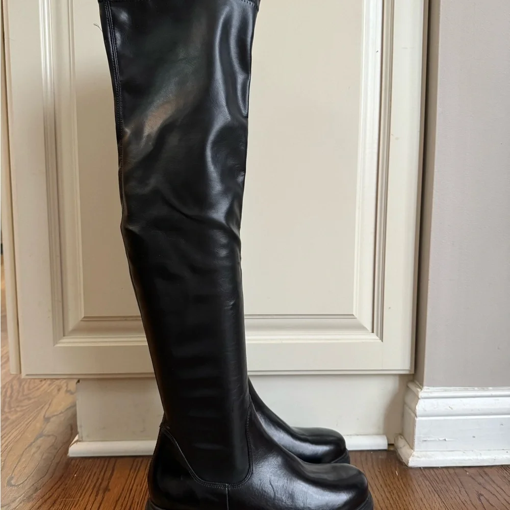 $550 PAUL GREEN Osborne Over the Knee Boot LEATHER CHUNKY BLACK